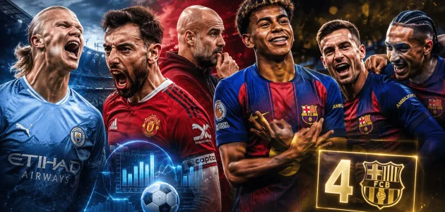 ملخص الأسبوع الكروي: ديربي مانشستر ورباعية برشلونة وأرقام مثيرة